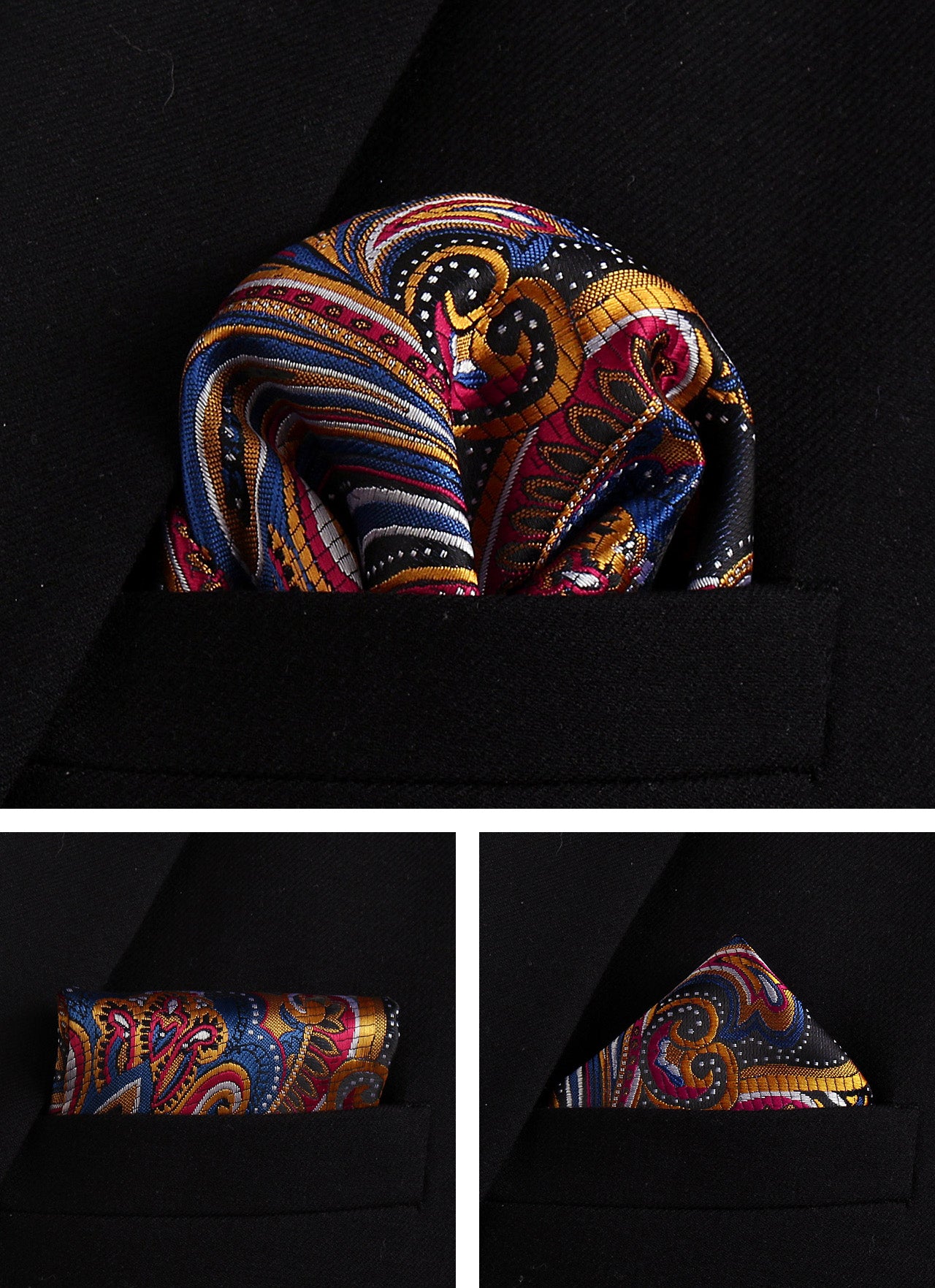 CWKOON Paisley Yellow Red Blue Mens Tie Formal Necktie Pocket Squares Ties Clips Cufflinks Classic for Men Gift Box Set