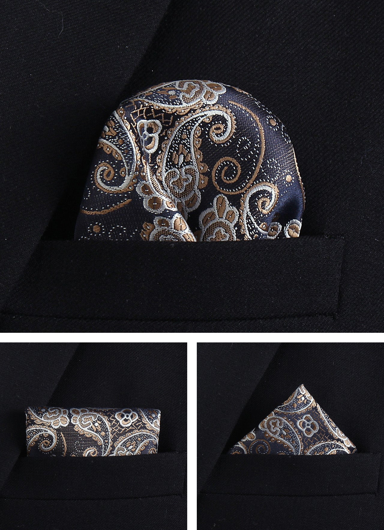 CWKOON Paisley Navy Blue Beige Mens Tie Formal Necktie Pocket Squares Ties Clips Cufflinks Classic for Men Gift Box Set