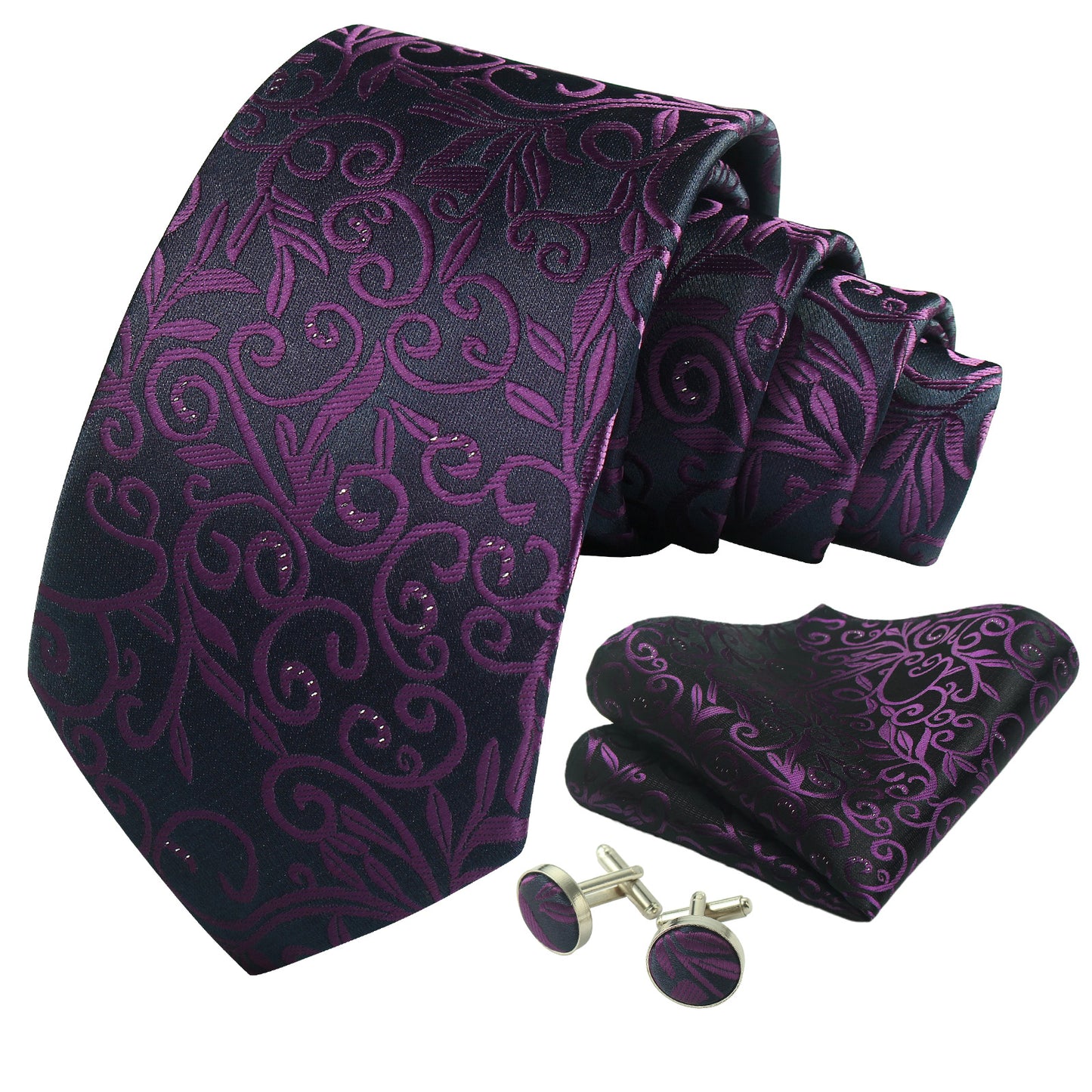 CWKOON Paisley Purple Mens Tie Formal Necktie Pocket Squares Ties Clips Cufflinks Classic for Men Gift Box Set