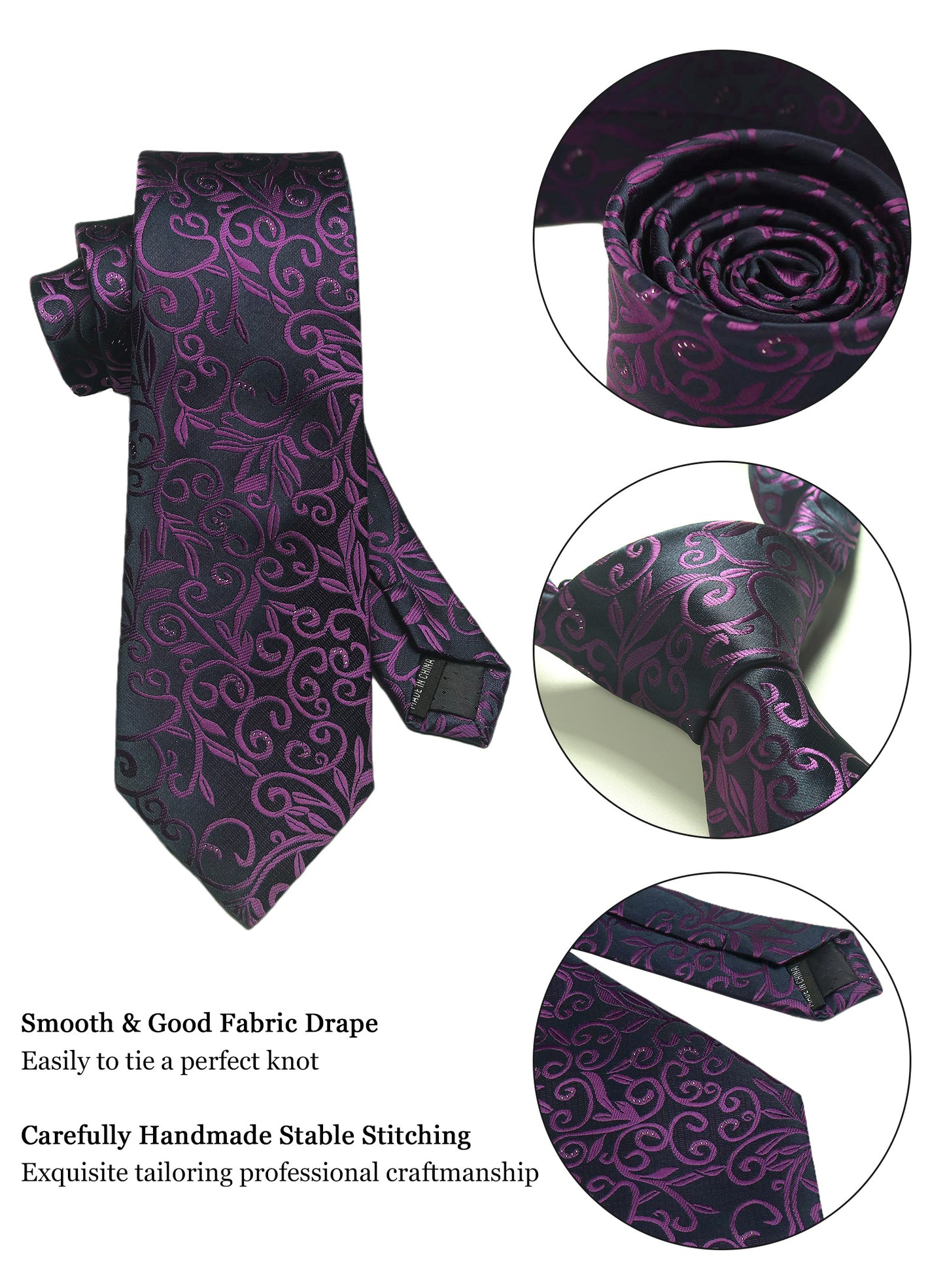 CWKOON Paisley Purple Mens Tie Formal Necktie Pocket Squares Ties Clips Cufflinks Classic for Men Gift Box Set