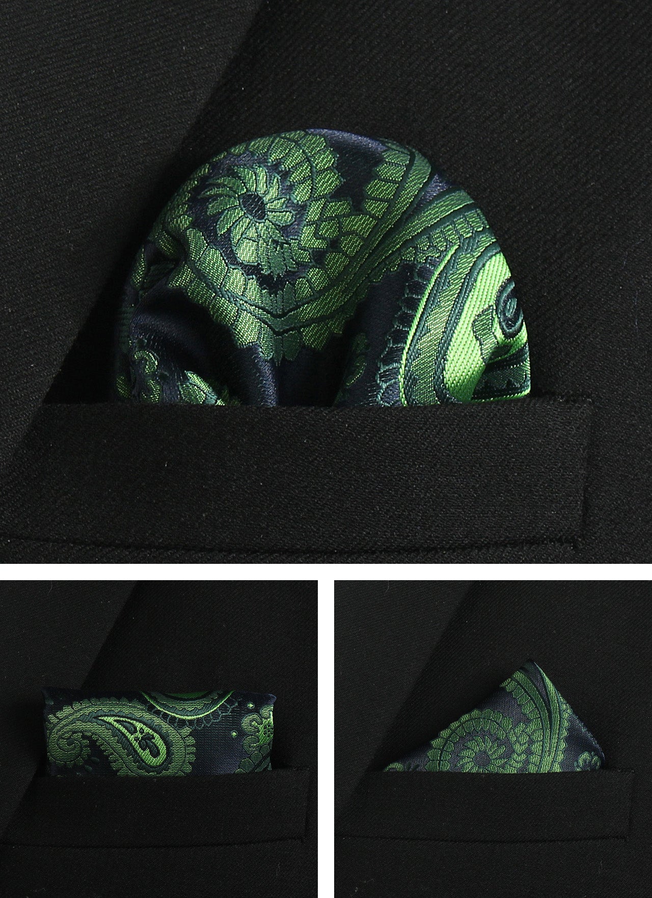 CWKOON Paisley Green Black Mens Tie Formal Necktie Pocket Squares Ties Clips Cufflinks Classic for Men Gift Box Set