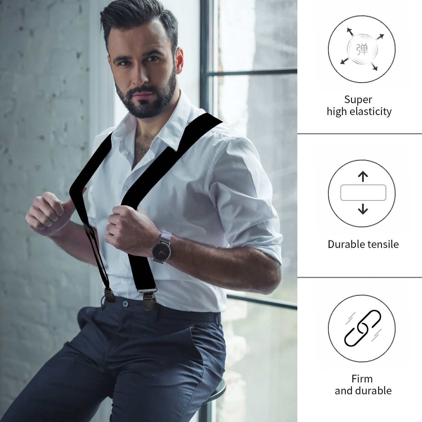 CWKOON Men's Trousers Braces with Very Strong 2 inch Wide 4 Clips Heavy Duty Suspenders for Men X Style Adjustable Suspender Black