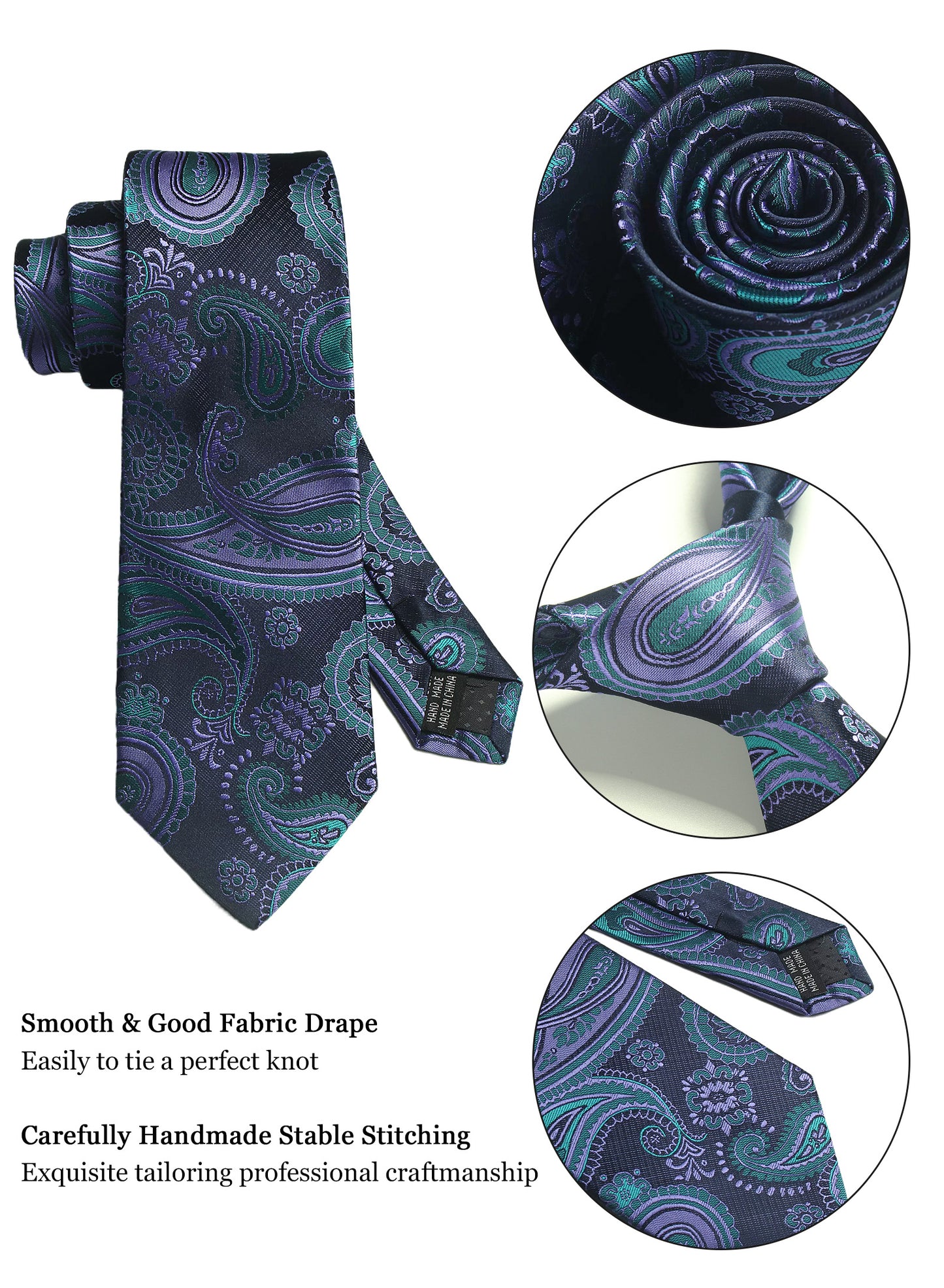 CWKOON Paisley Purple Aqua Mens Tie Formal Necktie Pocket Squares Ties Clips Cufflinks Classic for Men Gift Box Set