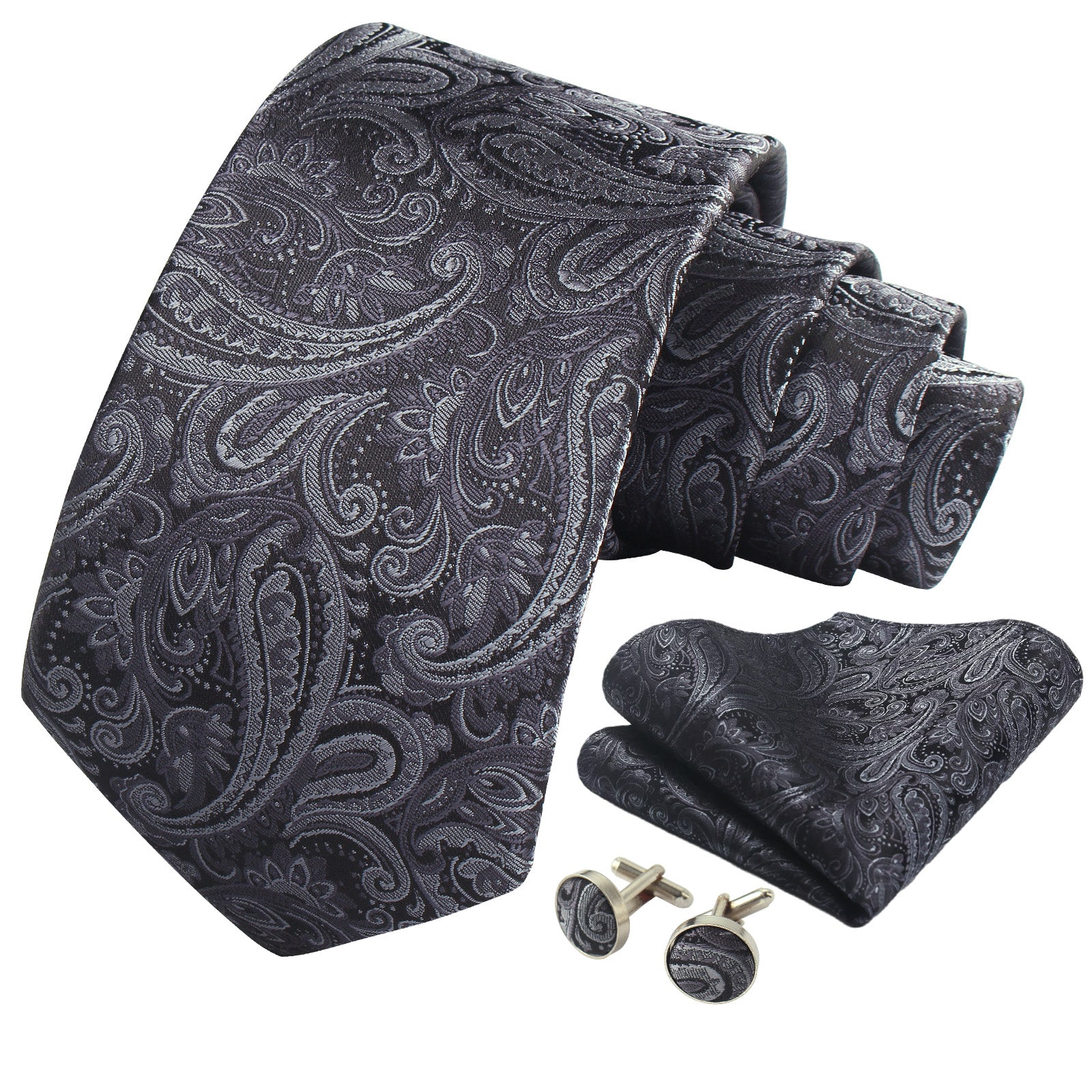 Classic Mens Necktie for Business Paisley Silk Tie with Tie Clip