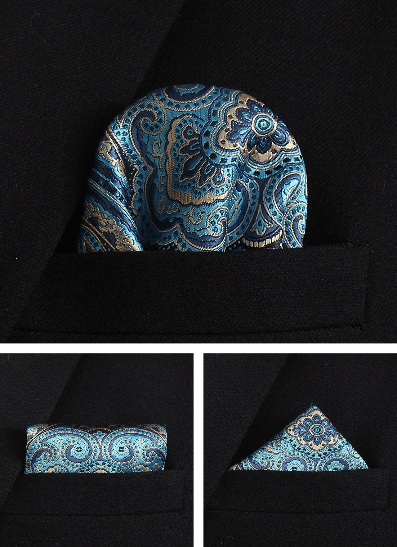 CWKOON Paisley Blue Beige Mens Tie Formal Necktie Pocket Squares Ties Clips Cufflinks Classic for Men Gift Box Set