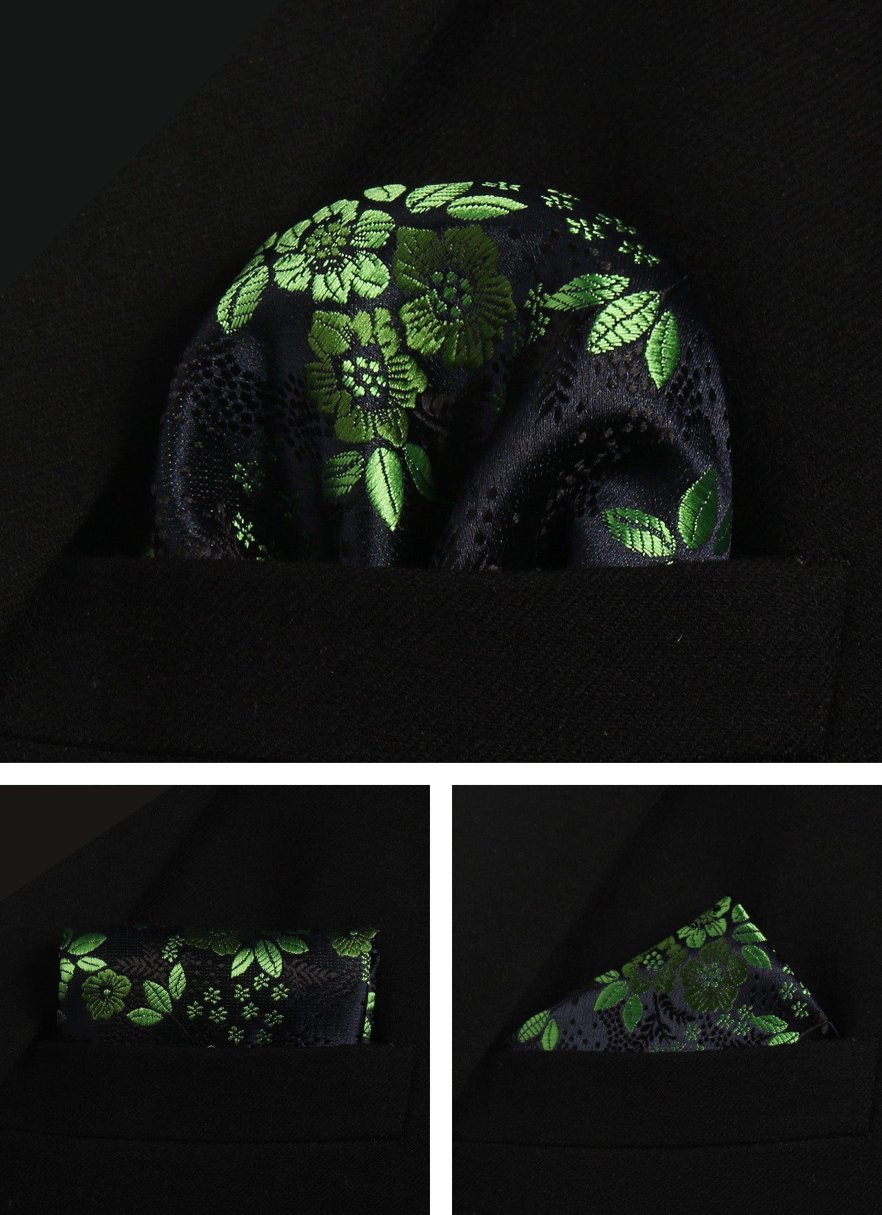 CWKOON Floral Black Green Mens Tie Formal Necktie Pocket Squares Ties Clips Cufflinks Classic for Men Gift Box Set