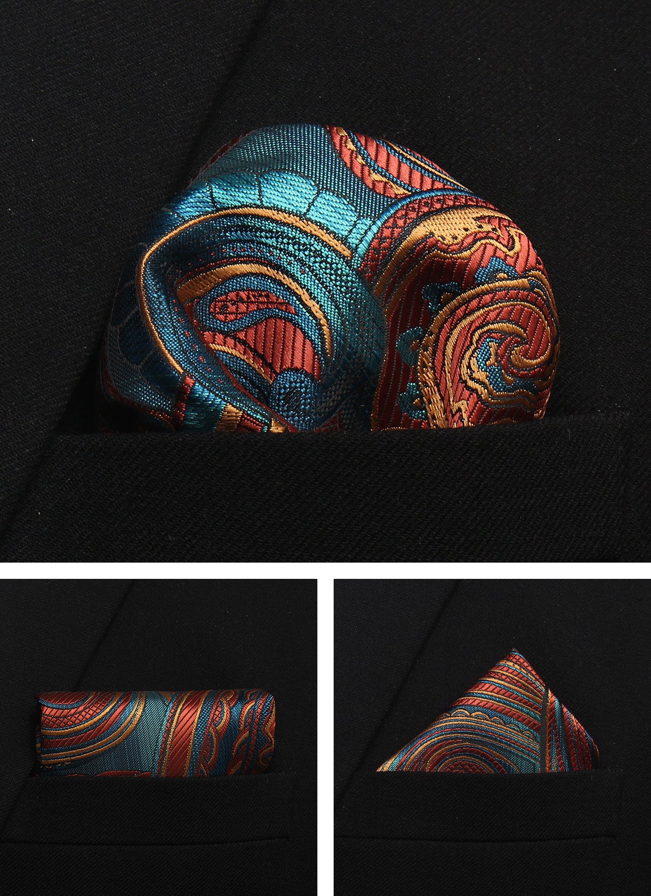 CWKOON Paisley Light Blue Orange Mens Tie Formal Necktie Pocket Squares Ties Clips Cufflinks Classic for Men Gift Box Set